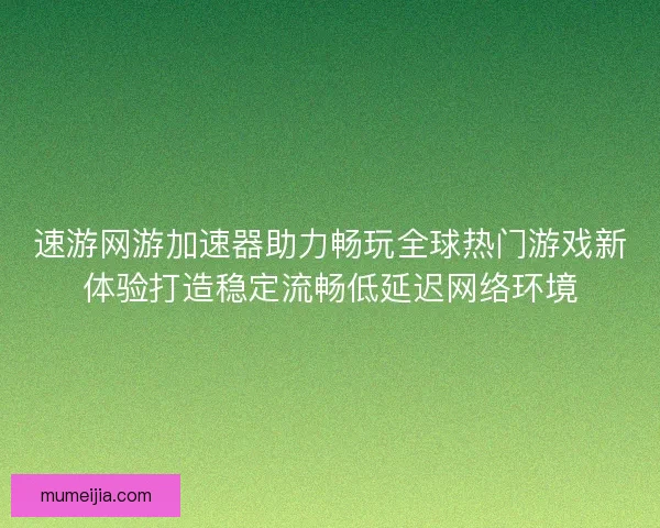 速游网游加速器助力畅玩全球热门游戏新体验打造稳定流畅低延迟网络环境